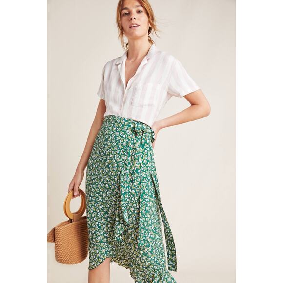 Faithfull The Brand Celeste Wrap Midi Skirt - M - Green Motif